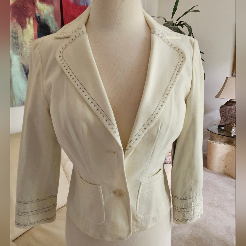 NWOT Nicole Miller Cream Women's Blazer with Embellished Trim